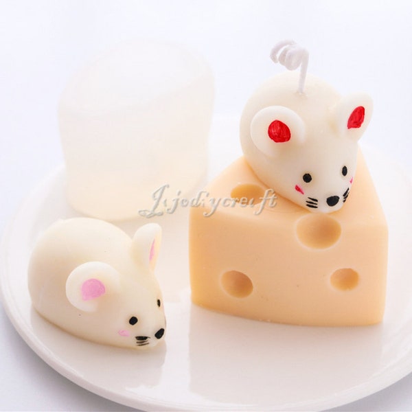 Fromage Souris Fondant Silicone Moule-3D Fromage Souris Bougie Moule-Mignon Souris Bougie Moule-Chocolat Gâteau Décor Moule-Bougies Parfumées Moule