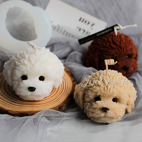 3D Teddy Bougie Silicone Moule-Teddy Dog Head Bougie Moule-Pet Dog Bougie Moule-Animal Chien Bougie Moule-Bougie Parfumée Moule-Soja Bougie Moule