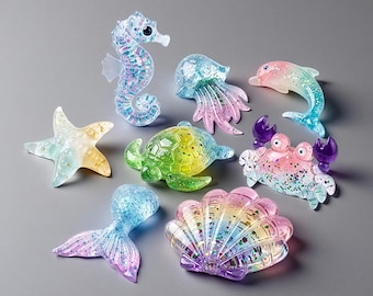 8Pcs/Set Marine Life Silicone Mold-Ocean Keychain Resin Mold-Animal Jewelry Mold-Aesthetic Art Pendant Mold