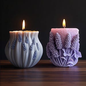Lavender Candle Silicone Mold-Lavender Pillar Candle Mold-Embossed Flower Candle Mold-Aesthetic Candle Art Mold-Soy Beeswax Candle Mold