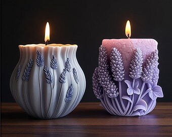 Lavender Candle Silicone Mold-Lavender Pillar Candle Mold-Embossed Flower Candle Mold-Aesthetic Candle Art Mold-Soy Beeswax Candle Mold