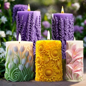 Floral Pillar Silicone Mold-Flower Pillar Candle Mold-Sunflower Bell Orchid Candle Mold-Wedding Candle Decor Mold-Aromatherapy Plaster Mold