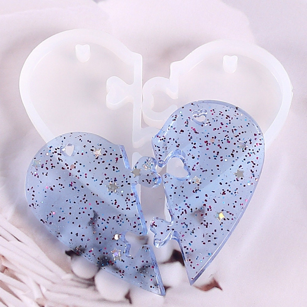Heart Shaped Pendant Mold-heart Puzzle Resin Mold-couple Heart Keychain  Mold-jewelry Making Mold-uv Resin Mold-epoxy Art Mold 