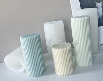 Cylinder Candle Silicone Mold-Striped Cylindrical Candle Mold-Striped Pillar Candle Mold-Line Candle Mold-Scented Pillar Candles Mold