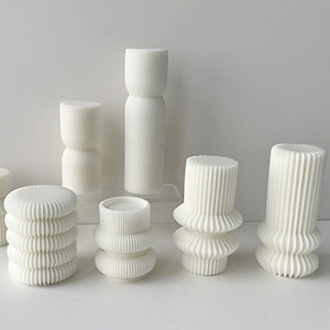Striped Cylindrical Candle Silicone Mold-Cylinder Candle Mold-Geometric Candle Mold-Ribbed Pillar Candle Mold-DIY Aromatherapy Candle Mold