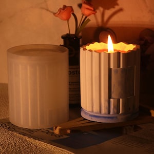 Striped Candle Jar Silicone Mold-Round Pen Holder Mold-Candle Cup Mold-Concrete Candle Vessel Mold-Cement Jesmonite Mold-Epoxy Resin Mold