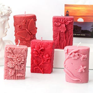 Flower Pillar Candle Silicone Mold-Rose Tulip Candle Mold-Butterfly Bee Candle Mold-Embossed Flower Candle Mold-Valentine Rose Candle Mold