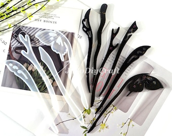 Épingle à cheveux Résine Silicone Moule-Épingle à cheveux Moule-U En forme de bâton de cheveux Moule-Branche d’arbre Moule en épingle à cheveux-Moule en résine de silicone-Cadeau pour femmes