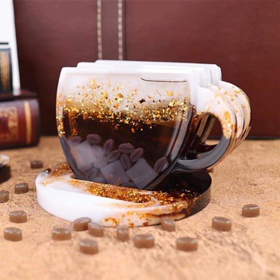 Coffee Cup Silicone Mold-Coffee Cup Coaster Mold-Coffee Lemon Slices Mold-Summer Quicksand Shaker Resin Mold-Round Coaster Holder Mold
