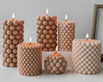 Geometric Pillar Candle Silicone Mold-Bubble Ball Candle Mold-Bee Honeycomb Candle Mold-Soy Wax Candle Mold-Aromatherapy Candle Soap Mold