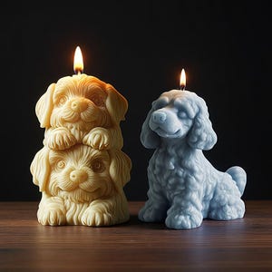 Molde de silicona para velas con forma de dos perros - Molde para velas de perro - Molde para velas de cachorro de caniche - Molde para jabón con forma de cabeza de perro - Molde para escayola de aromaterapia DIY