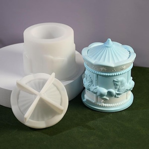 Carousel Candle Jar Silicone Mold-Carousel Horse Resin Mold-Carousel Trinket Box Mold-Concrete Candle Vessel Mold-Jesmonite Plaster Art Mold