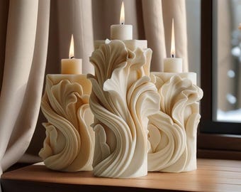Spiral Pillar Candle Silicone Mold-Nordic Striped Candle Mold-Ribbed Sculpture Candle Mold-Aesthetic Art Candle Mold-Soy Wax Candle Mold