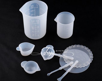 Silicone Measuring Cup Mold-Circular Silicone Gasket for Casting UV Resin-Silicone Cup Mix Stick Wooden Sticks-Silicone Dispensing Cup