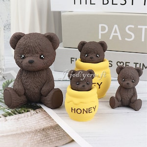 Molde de silicone para vela de urso 3d, molde fofo de urso de mel, chaveiro de urso de pelúcia, molde de resina perfumada, molde de urso de resina epóxi, artesanato
