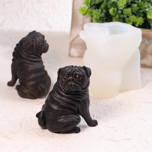 Molde de silicona para velas de Pug 3D, molde para velas de perro Pug, molde de resina de perro animal, molde de cemento para hormigón, molde de yeso para aromaterapia DIY, molde para decoración del hogar