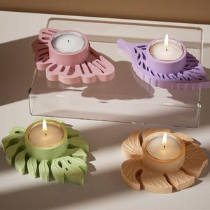 Monstera Leaf Candlestick Silicone Mold-Leaf Candle Holder Mold-Tree Leaf Resin Mold-Concrete Tealight Holder Mold-Jesmonite Plaster Mold