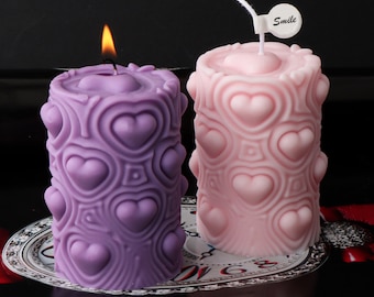 Cylinder With Hearts Candle Silicone Mold-Cylindrical Candle Mold-Heart Pillar Candle Mold-Handmade Soap Mold-DIY Aromatherapy Plaster Mold