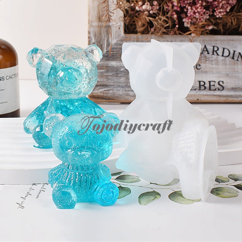 Small Size Geometric Bear Silicone Mold Aromatherapy Plaster Mould Car  Decoration Sitting Bear DIY Gypsum Molds 