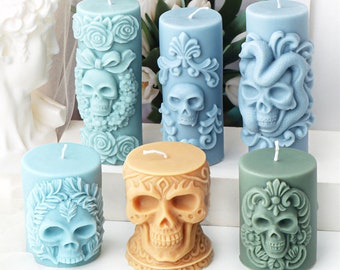Rose Skull kaars siliconen mal-schedel pijler kaars schimmel-Halloween schedel kaars schimmel-reliëf bloem kaars schimmel-bijenwas pijler kaars schimmel