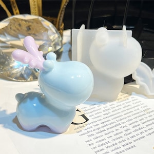 Stampo in silicone per alce di Natale 3D, stampo in resina per alce del fumetto, stampo per portachiavi con cervo animale, stampo per corna di cervo carino, stampo in gesso per aromaterapia fai da te