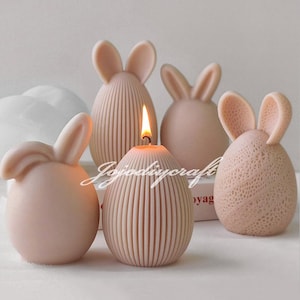 3D Rabbit Egg Silicone Mold-Striped Bunny Egg Candle Mold-Easter Egg Candle Mold-Concrete Easter Ornaments Mold-Jesmonite Plaster Art Mold