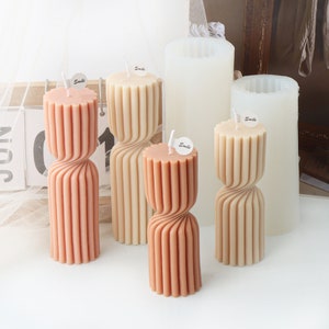 Striped Candle Silicone Mold-Ribbed Pillar Candle Mold-Tall Pillar Candle Mold-Shaped Candle Mold-Wedding Candle Mold-Home Decor Mold