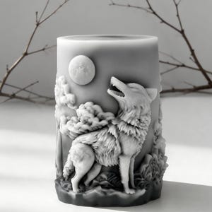 Moon Wolf Candle Silicone Mold-Forest Wolf Candle Mold-Howling Wolf Resin Mold-Embossed Pillar Candle Mold-DIY Aromatherapy Plaster Mold image 3