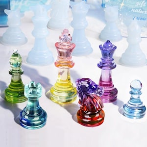 3D ajedrez silicona molde-piezas de ajedrez resina molde-ajedrez juego resina molde-tablero de ajedrez conjunto molde-tablero de ajedrez resina molde-resina epoxi arte molde