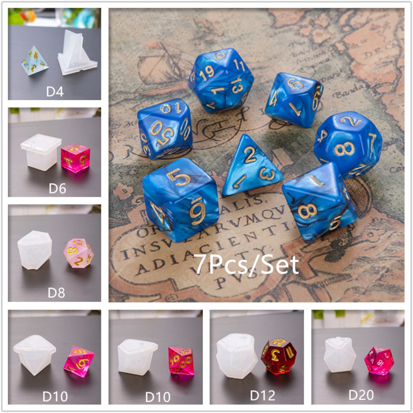 7Pcs/Set DND Dice MoldPolyhedral Dice Resin MoldsBoard Game Etsy