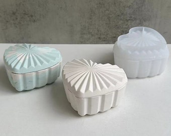 Heart Box Silicone Mold-Striped Heart Storage Box Mold-Heart Trinket Box Mold-Cement Plaster Jesmonite Box Mold-Epoxy Resin Art Mold