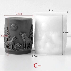 Moon Wolf Candle Silicone Mold-Forest Wolf Candle Mold-Howling Wolf Resin Mold-Embossed Pillar Candle Mold-DIY Aromatherapy Plaster Mold C
