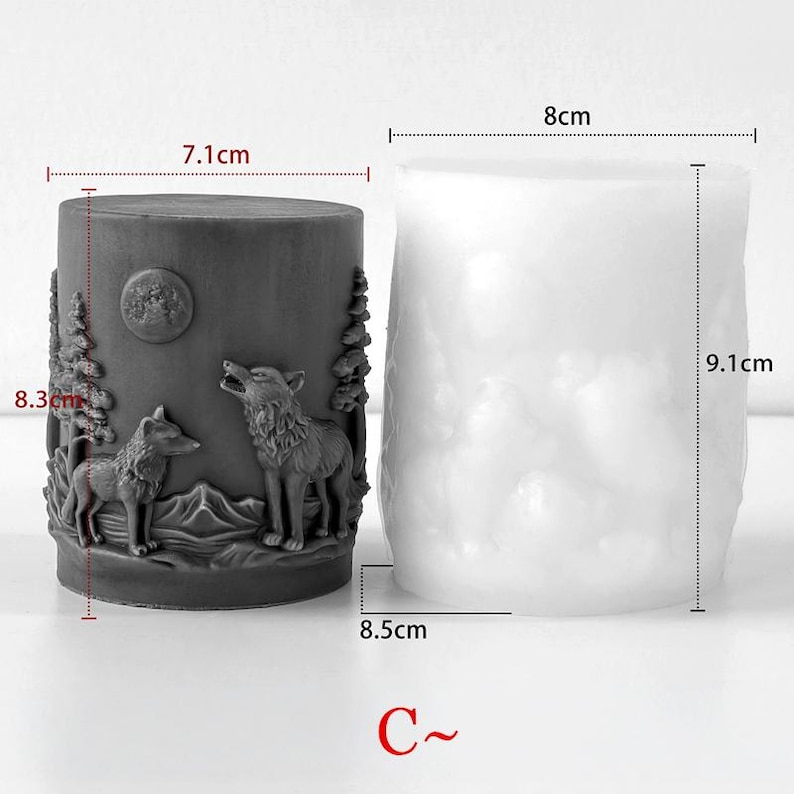 Moon Wolf Candle Silicone Mold-Forest Wolf Candle Mold-Howling Wolf Resin Mold-Embossed Pillar Candle Mold-DIY Aromatherapy Plaster Mold C