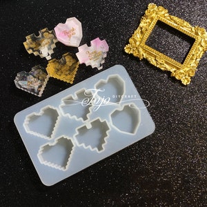 Pixel Heart Keychain Resin Mold-Pixel Heart Charm Necklace Mold-Diamond Peach Heart Mold-Kawaii Silicone Resin Mold-Love Gifts for She/He