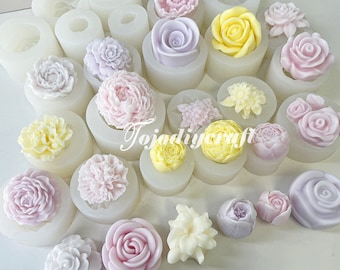 20 Styles Fleur Bougie Silicone Moule-Rose Tournesol Pivoine Fleur Bougie Moule-Fleur Pétale Résine Moule-Ciment Jesmonite Bougies Moule