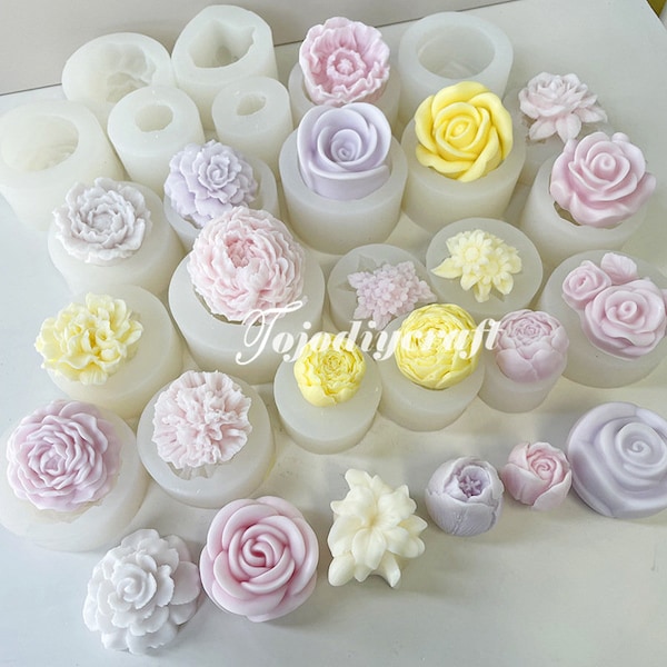 20 Styles Flower Candle Silicone Mold-Rose Sunflower Peony Flower Candle Mold-Flower Petal Resin Mold-Cement Jesmonite Candles Mold