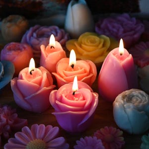 Molde de silicona para velas con forma de flor 3D: molde para velas con forma de tulipán, peonía y clavel, hermoso molde de resina con forma de flor, molde para escayola de aromaterapia DIY