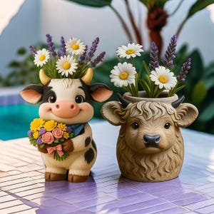 Yak Cow Flower Pot Silicone Mold-Dairy Cow Vase Resin Mold-Candle Jar Mold-Cement Plaster Mold