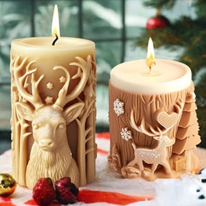 Christmas Pillar Candle Silicone Mold-Christmas Elk Candle Mold-Embossed Pillar Candle Mold-Handmade Soap Mold-Aromatherapy Candle Mold