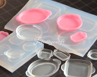 Miniatur-Tablett-Harz-Silikon-Form-Runde ovale Tablett-Form-Geometrische Schale-Form-Lagerungs-Tablett-Form-Miniatur-Puppenhaus-Formen-UV-Harz-Form
