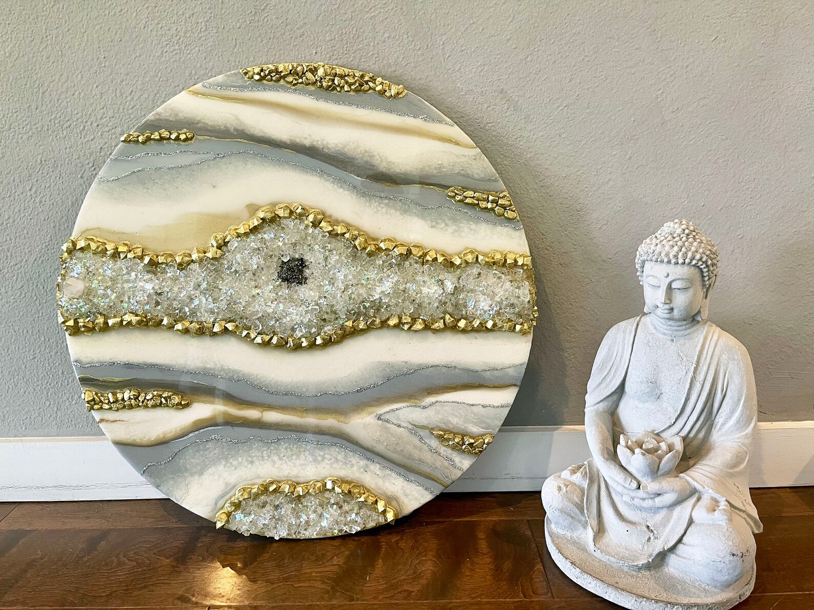 Resin Art with Crystals. Made with Genuine Pyrite and Quartz Etsy