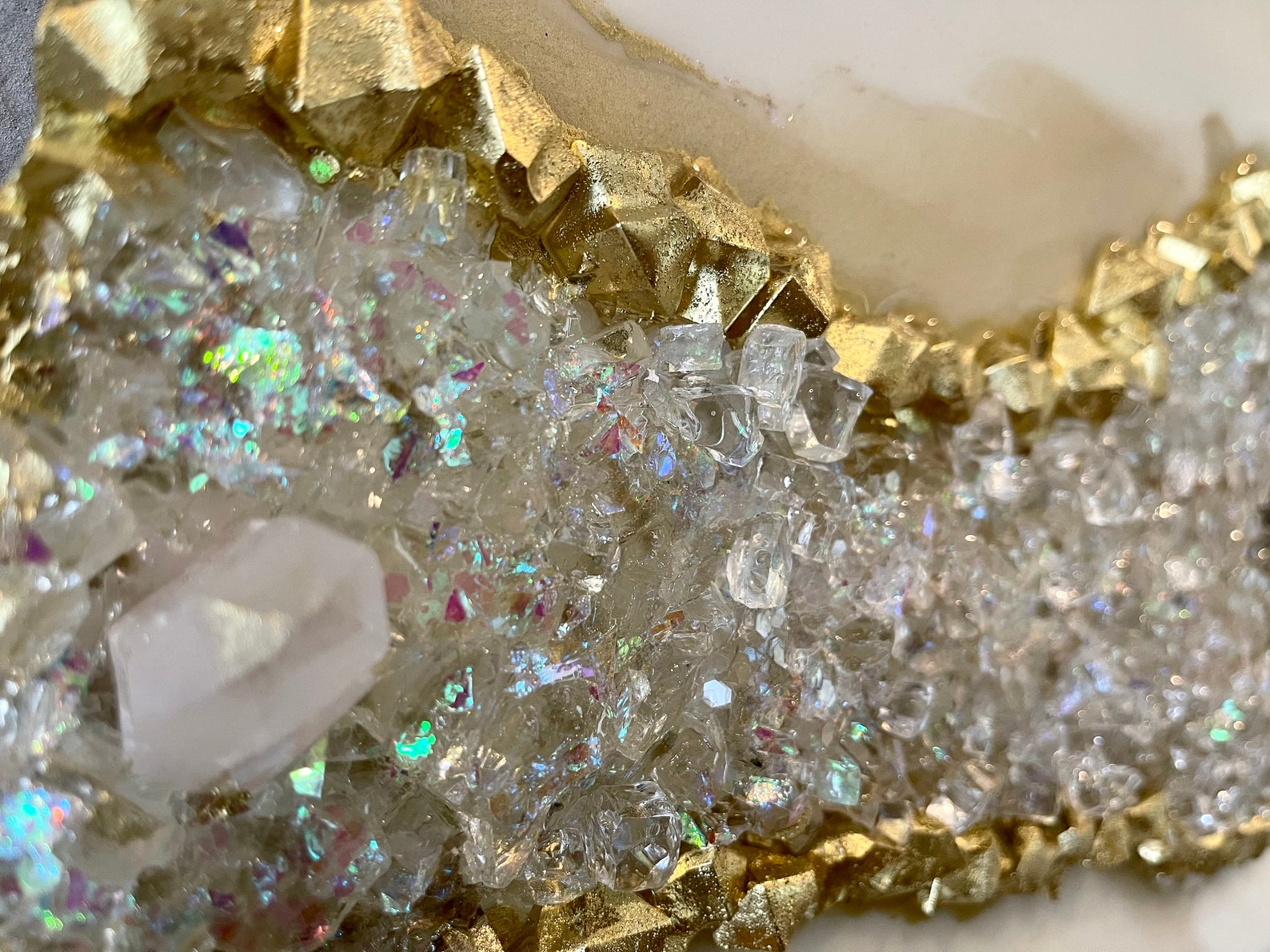 Resin Art with Crystals. Made with Genuine Pyrite and Quartz Etsy