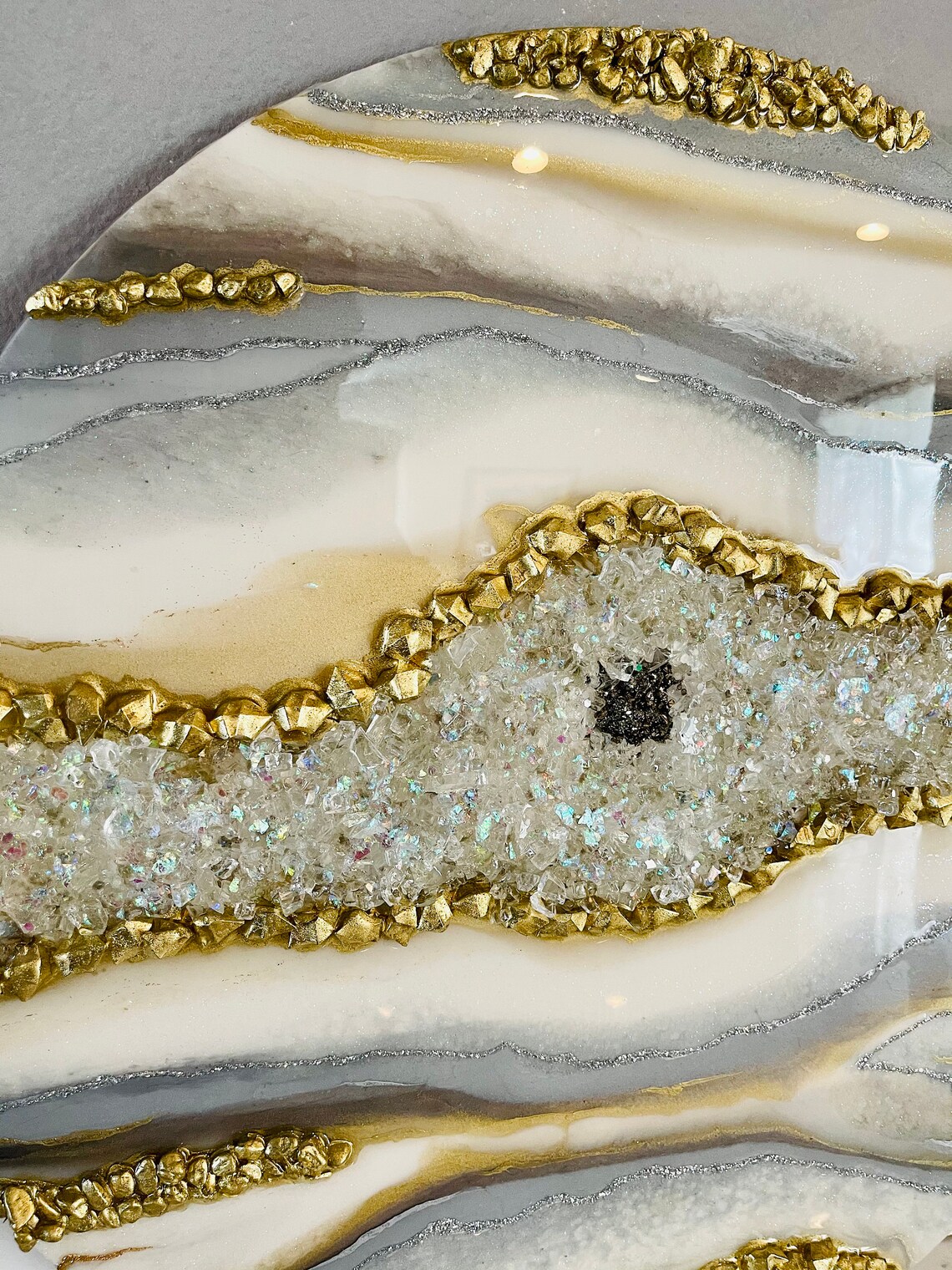 Resin Art with Crystals. Made with Genuine Pyrite and Quartz Etsy