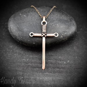 Sword pendant, Copper wire wrapped necklace, Unique handmade birthday gift for Him Mom Wife Husband Sister Friend Her, Artisan boho jewelry