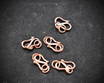 Pure copper clasp with jump ring and ball end, 25 pieces, One side solder, 13mm clasp and 5 mm jump ring, Raw material, Handmade S lock