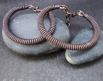 Coiled-coil cuff bracelet Couple bracelet Wire wrap bracelet Copper wire wrap jewelry handmade Gift for couple Unique gift for anniversary