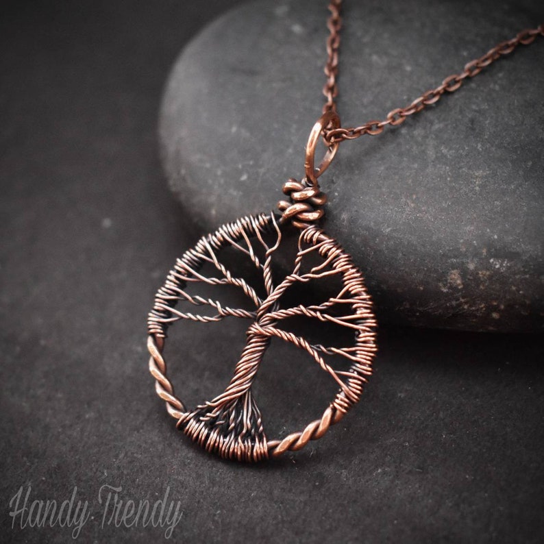 Unique handmade birthday gift for Her Mom Friend Sister Copper wire wrapped necklace Celestial artisan boho jewelry Tree of life pendant