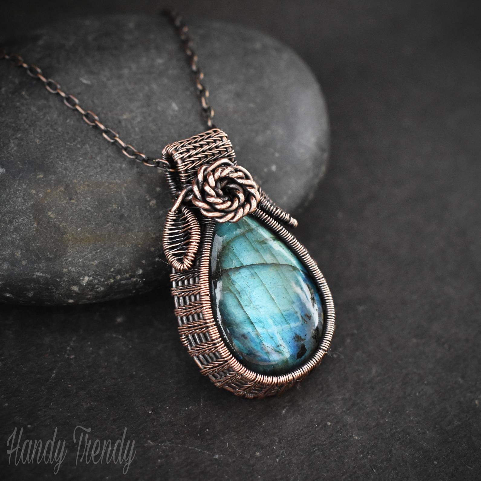 Labradorite pendant Wire wrap jewelry Copper necklace | Etsy
