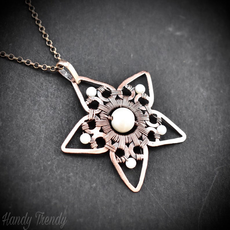 Pearl Star Pendant, Copper Wire Wrapped Jewelry, Unique Handmade ...