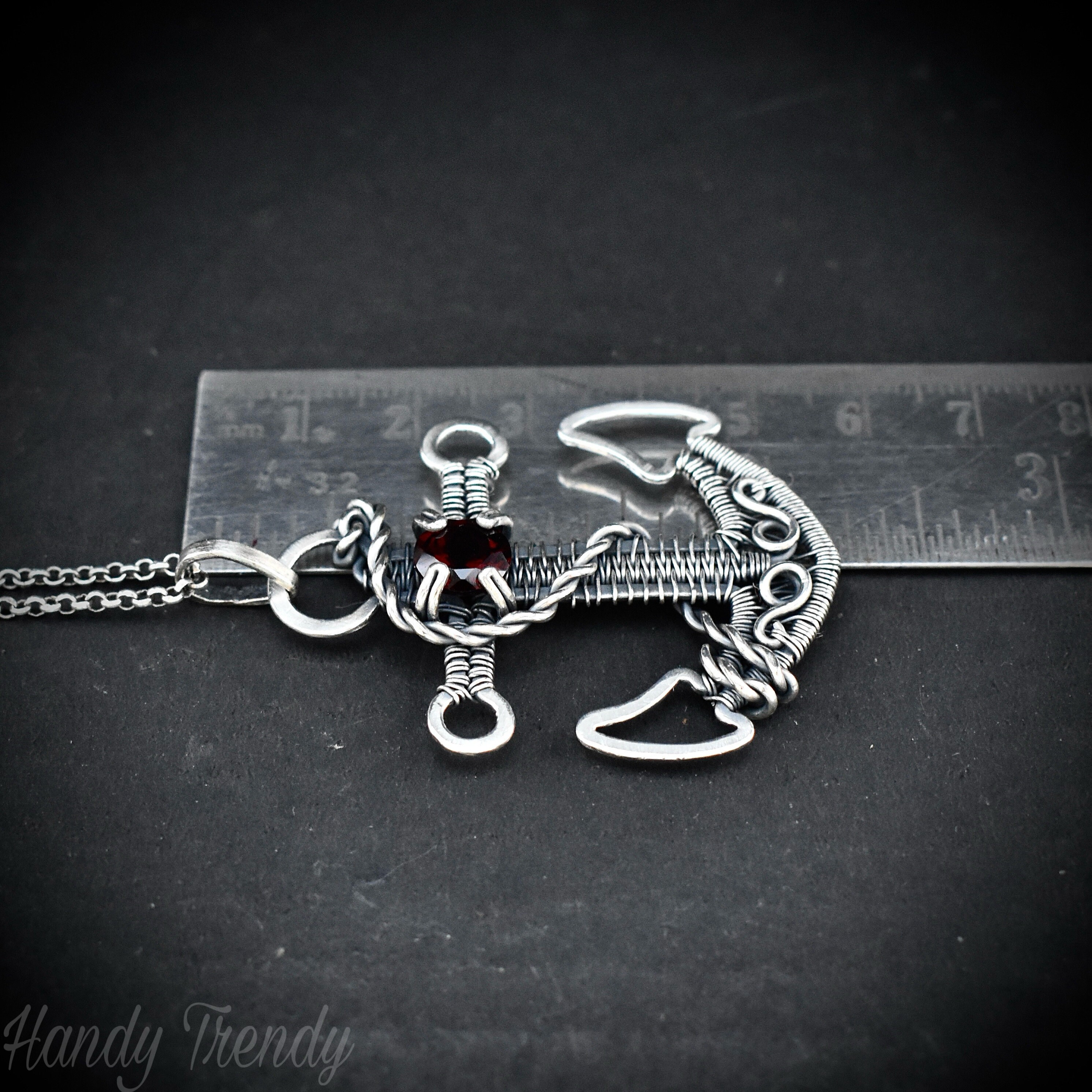 Collana vintage in argento sterling 925, ciondolo in autentico granato rosso, catena da 32 - Italia